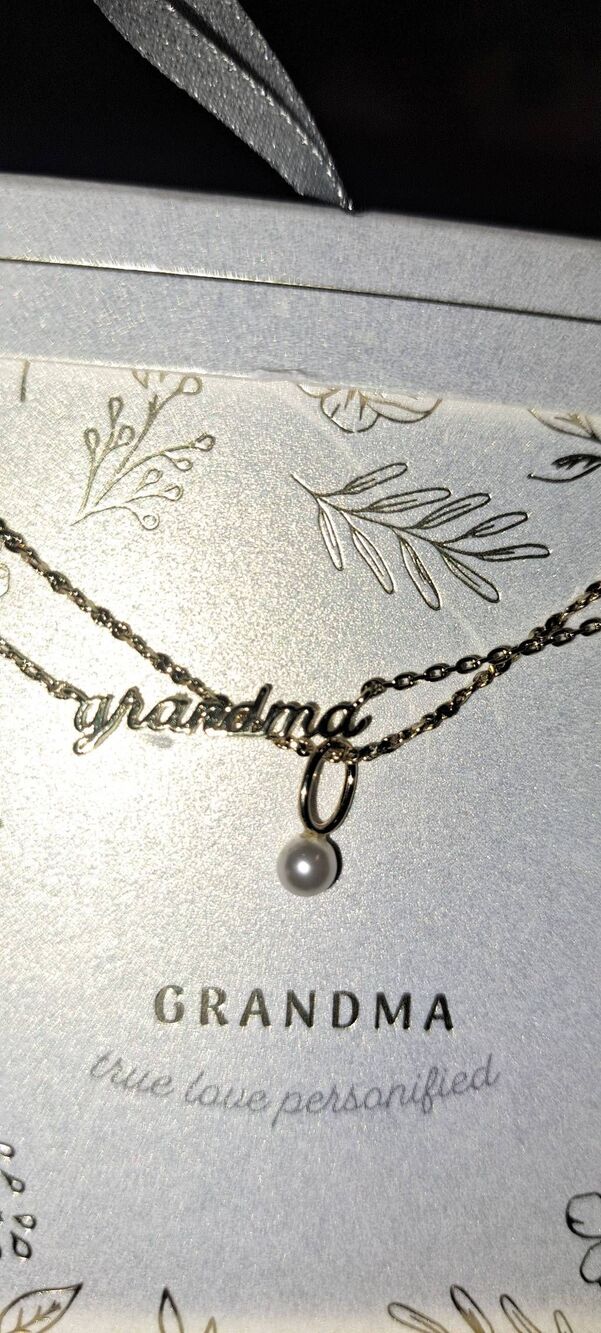 Grandma Layered Necklace 14K Gold Dipped Pearl Drop Pendant 16/18” + Extender NW